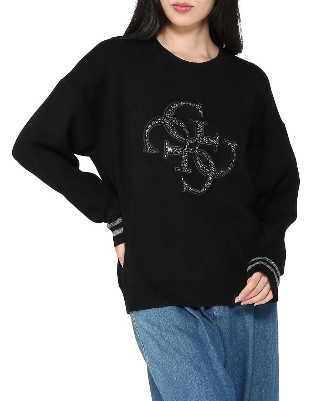 Jersey Guess Sylvie negro logotipo 4G brillos para mujer
