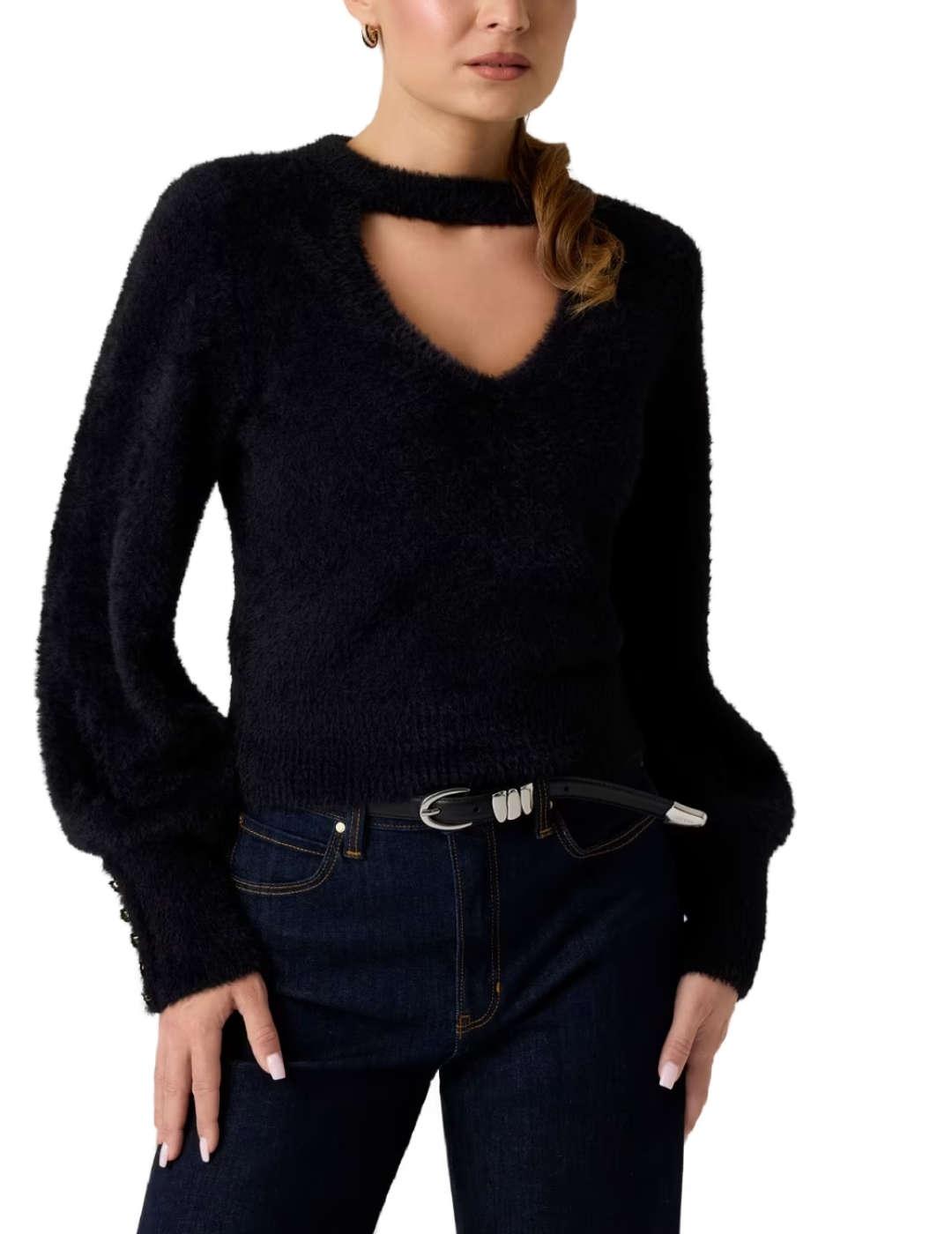 Jersey Guess Yuki cuello en V con detalles negro para mujer