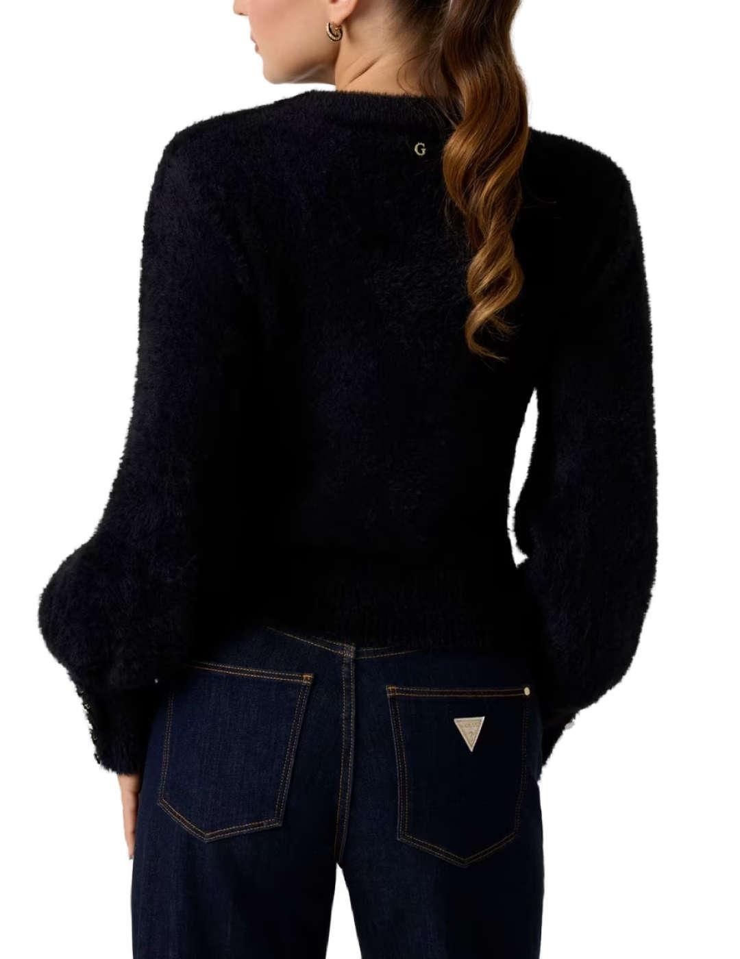 Jersey Guess Yuki cuello en V con detalles negro para mujer