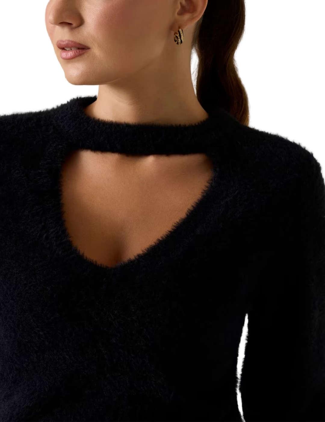 Jersey Guess Yuki cuello en V con detalles negro para mujer