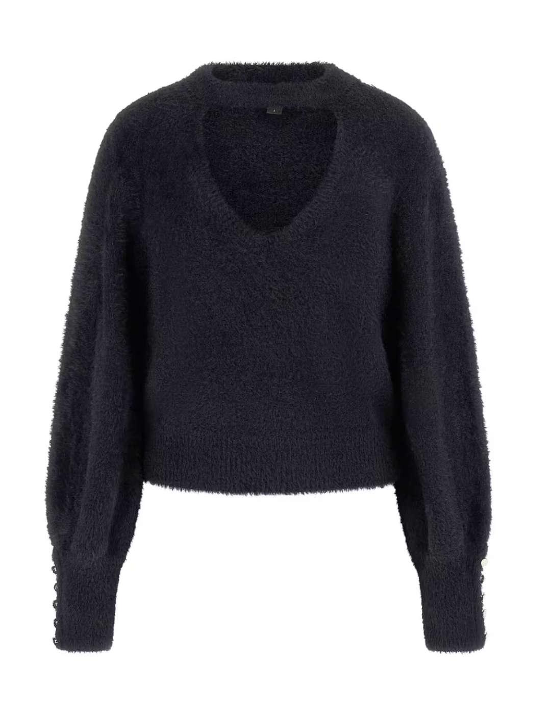 Jersey Guess Yuki cuello en V con detalles negro para mujer