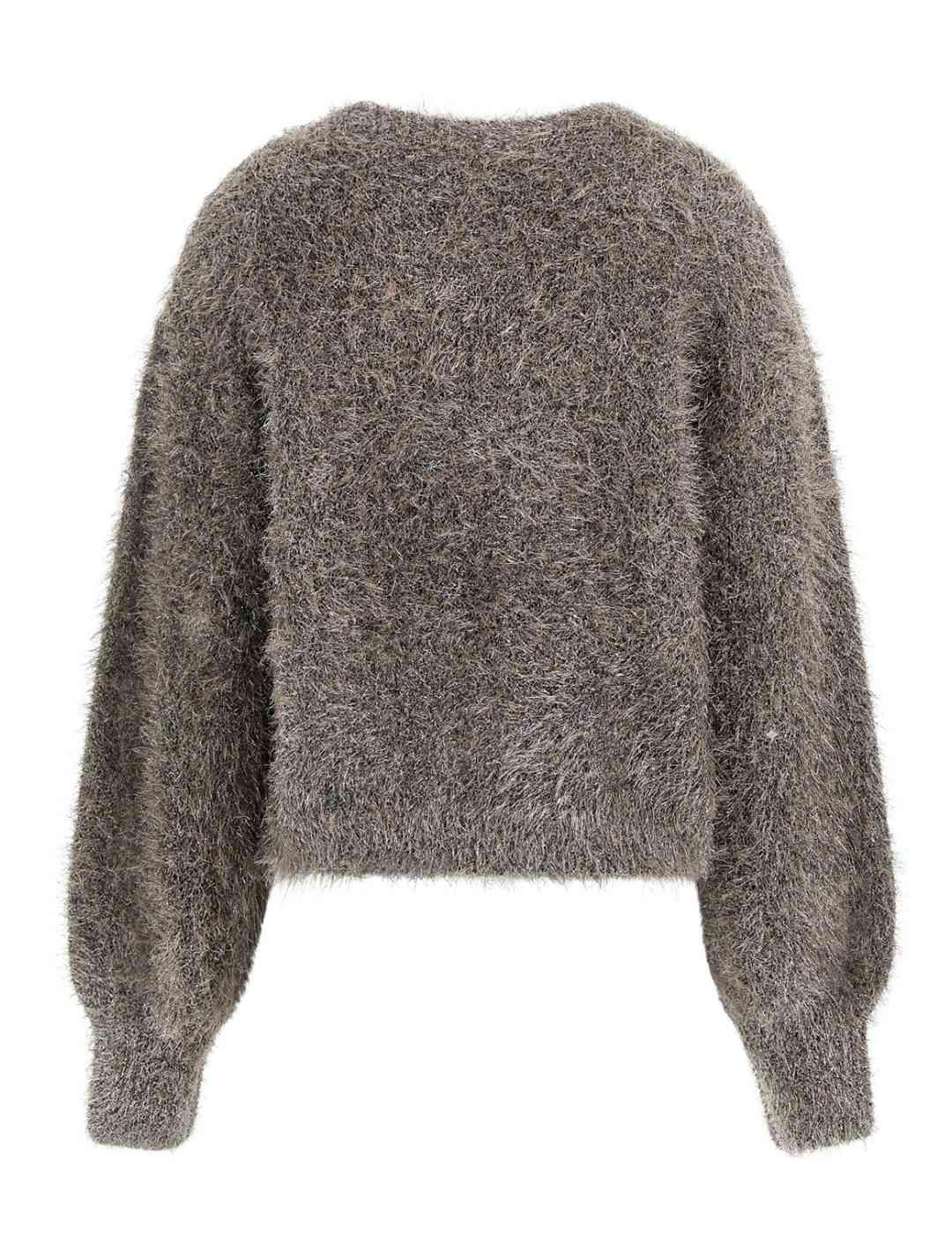 Jersey Guess Kira marrón pelo mangas abullonadas para mujer