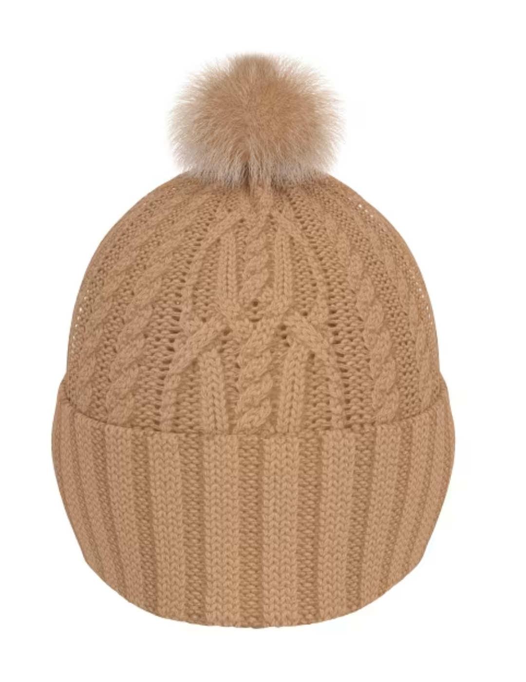 Gorro Guess Kendra beige punto trenzado pompón para mujer