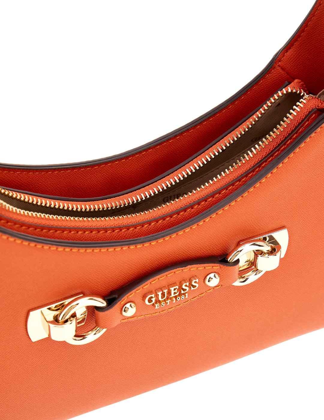 Bolso Guess Mimina de hombro medialuna naranja para mujer