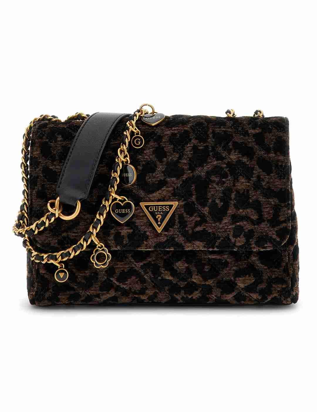 Bolso Guess Giully negro animal print terciopelo para mujer