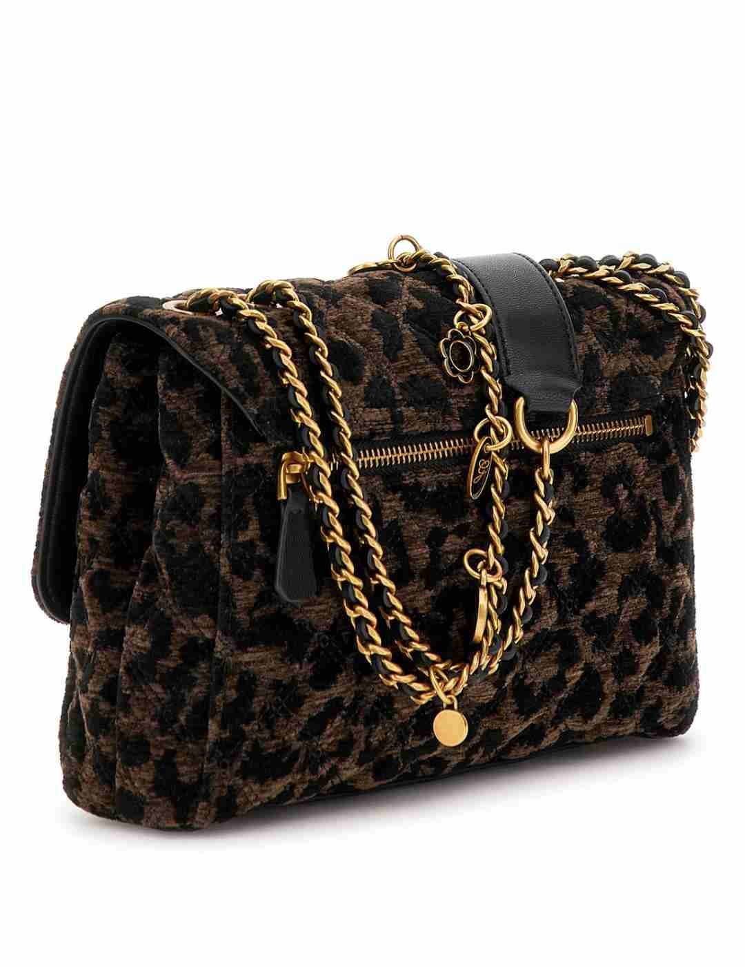 Bolso Guess Giully negro animal print terciopelo para mujer