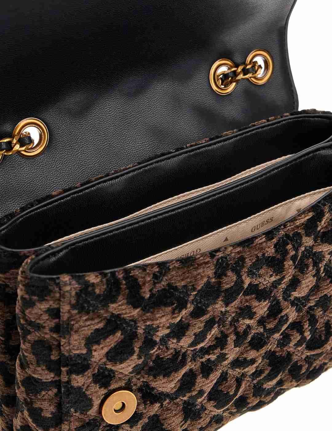 Bolso Guess Giully negro animal print terciopelo para mujer