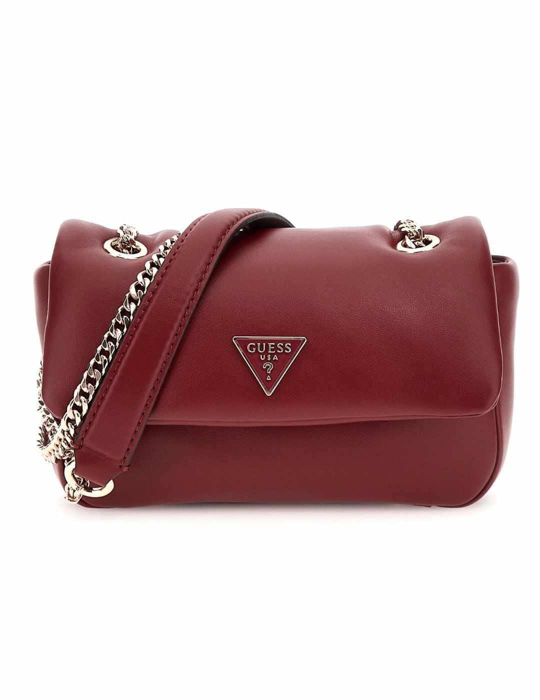 Bolso Guess Sunetra mini rojo detalles plata para mujer