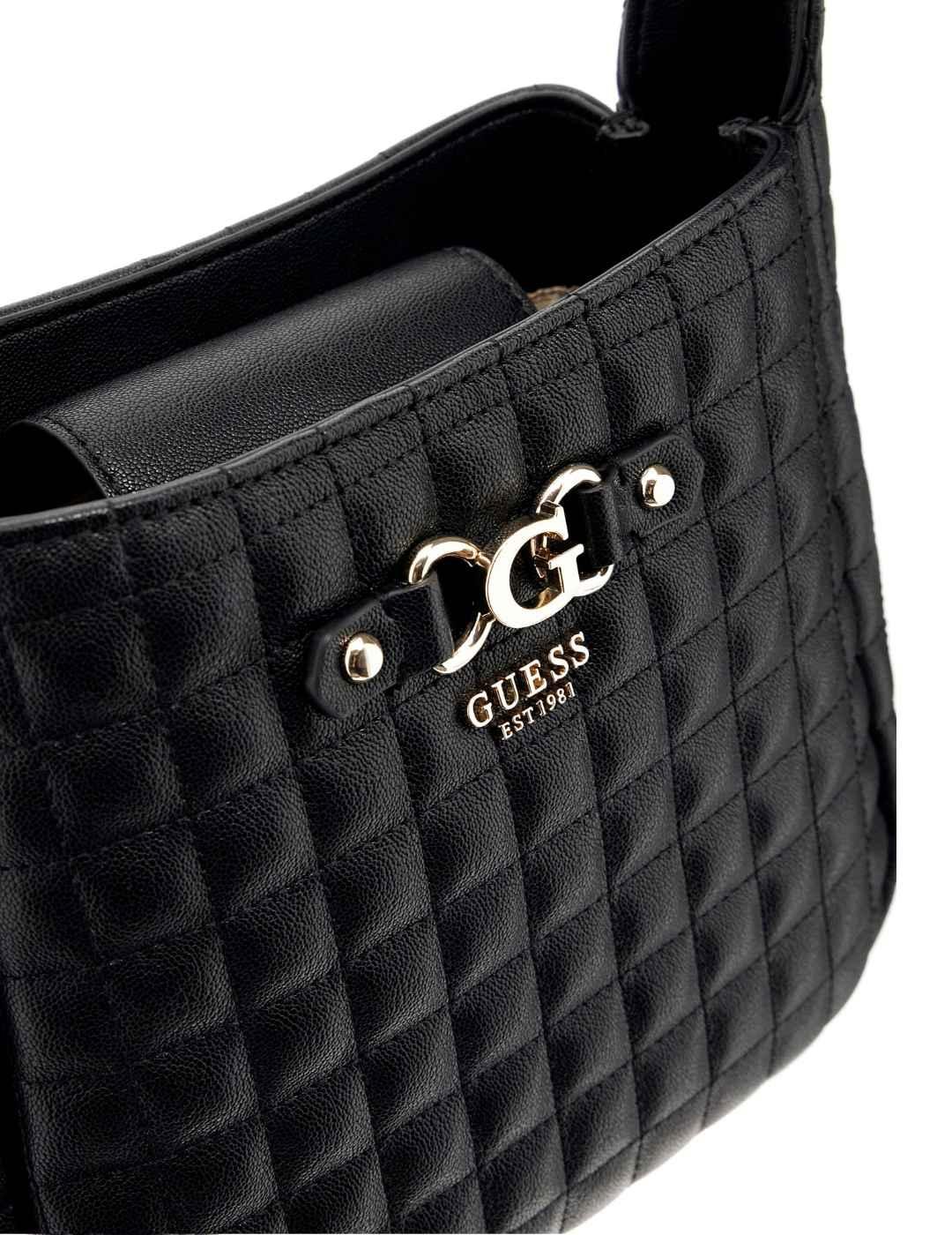 Bolso Guess Nadira negro tejido relieve logo para mujer