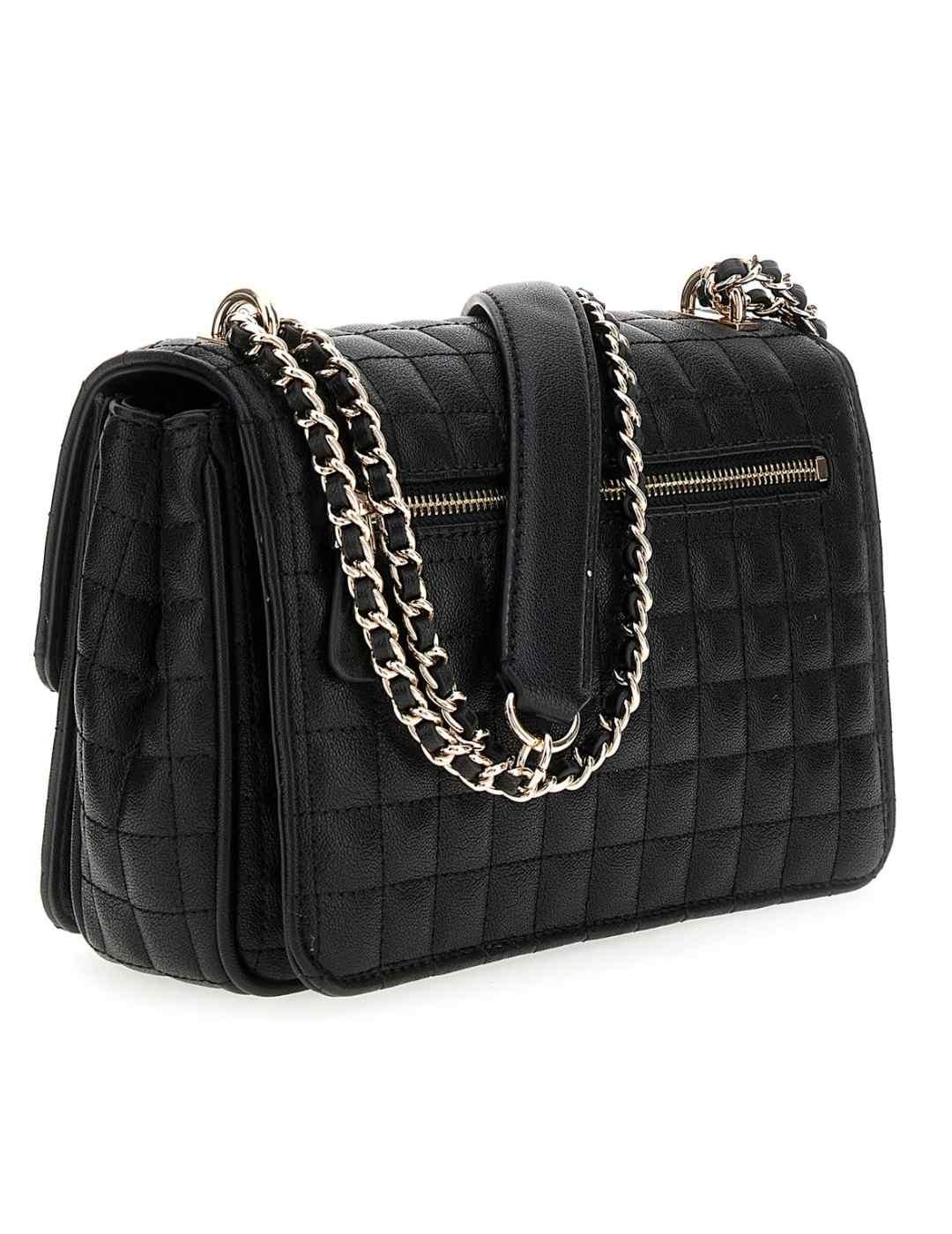 Bolso Guess Nadira negro bandolera con cadena para mujer