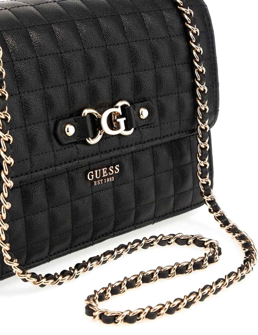 Bolso Guess Nadira negro bandolera con cadena para mujer