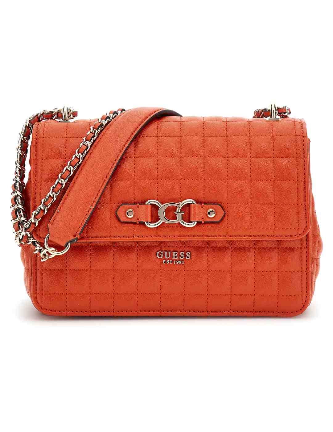 Bolso Guess Nadira naranja bandolera con cadena para mujer