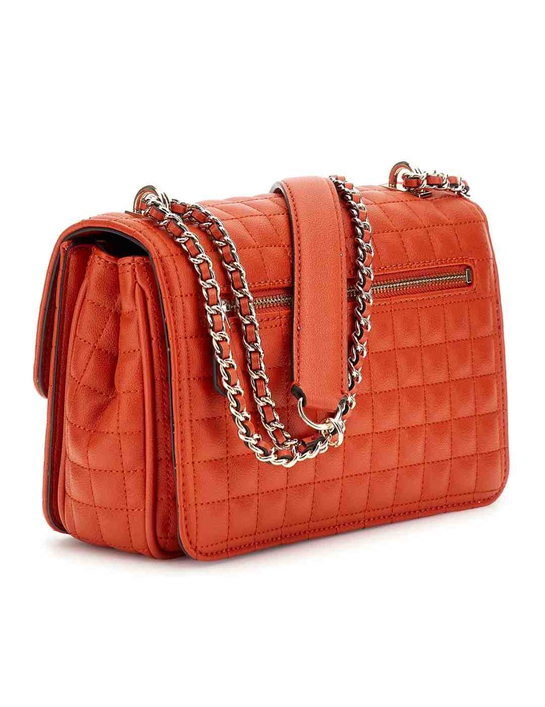 Bolso Guess Nadira naranja bandolera con cadena para mujer