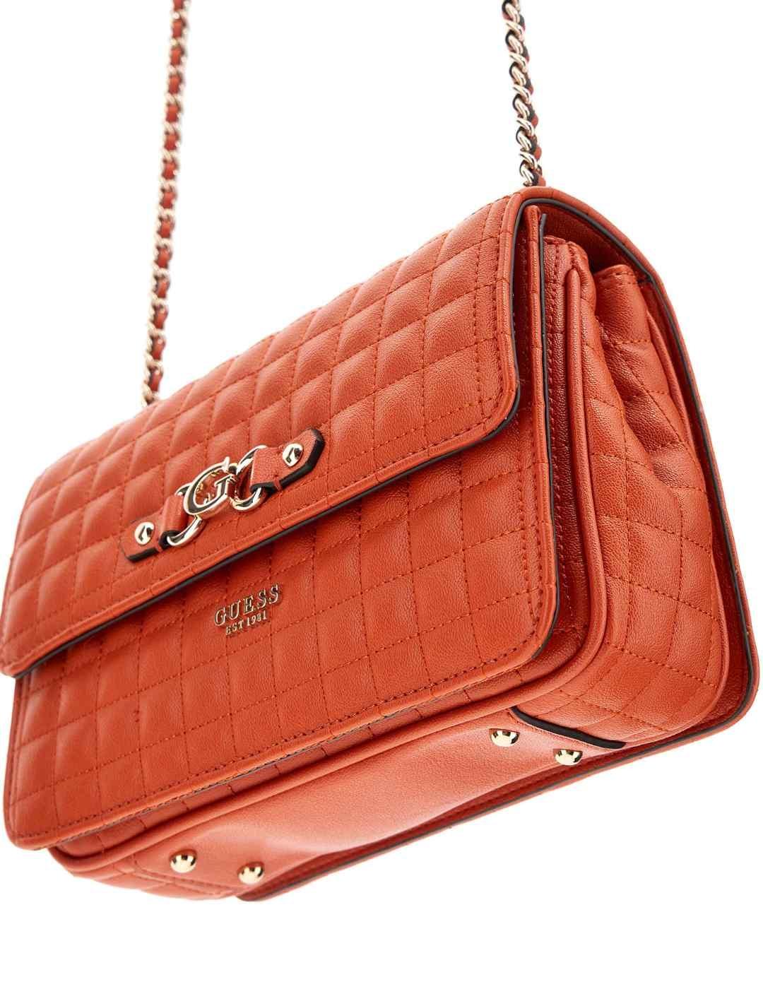 Bolso Guess Nadira naranja bandolera con cadena para mujer