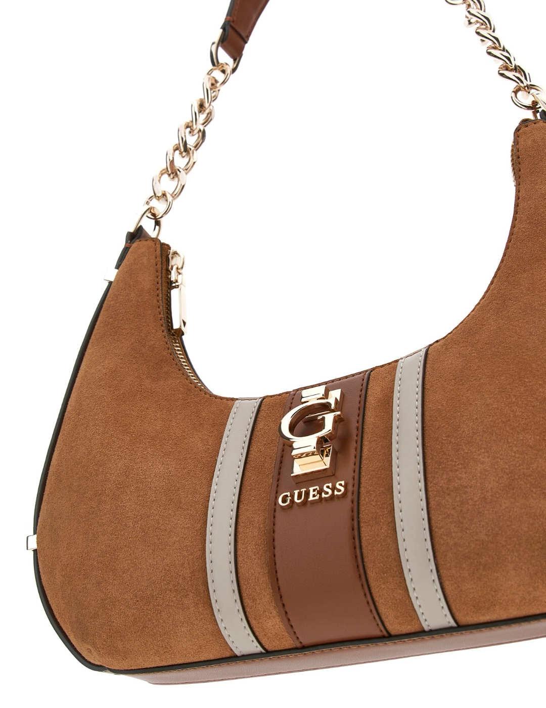 Bolso Guess Erenia camel ante logo dorado para mujer