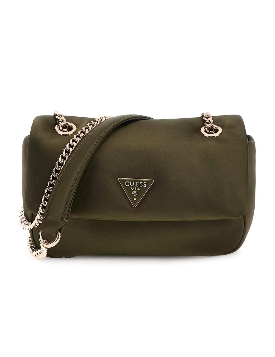 Bolso Guess Sunetra verde bandolera detalle plata para mujer