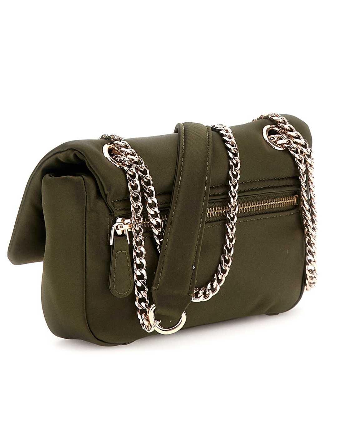 Bolso Guess Sunetra verde bandolera detalle plata para mujer