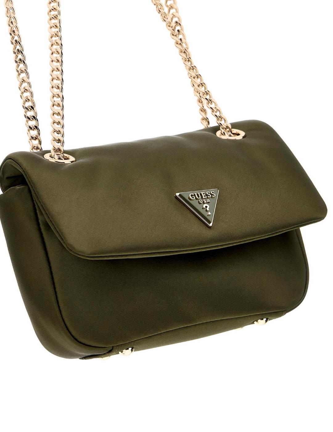 Bolso Guess Sunetra verde bandolera detalle plata para mujer