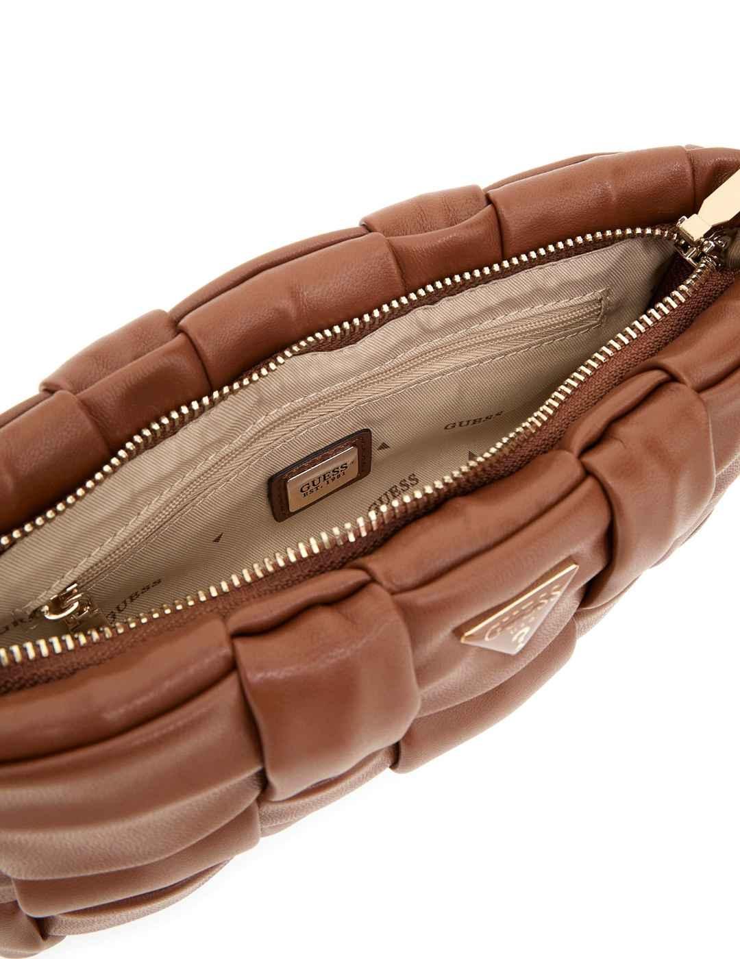 Bolso Guess Marion camel trenzado bandolera para mujer