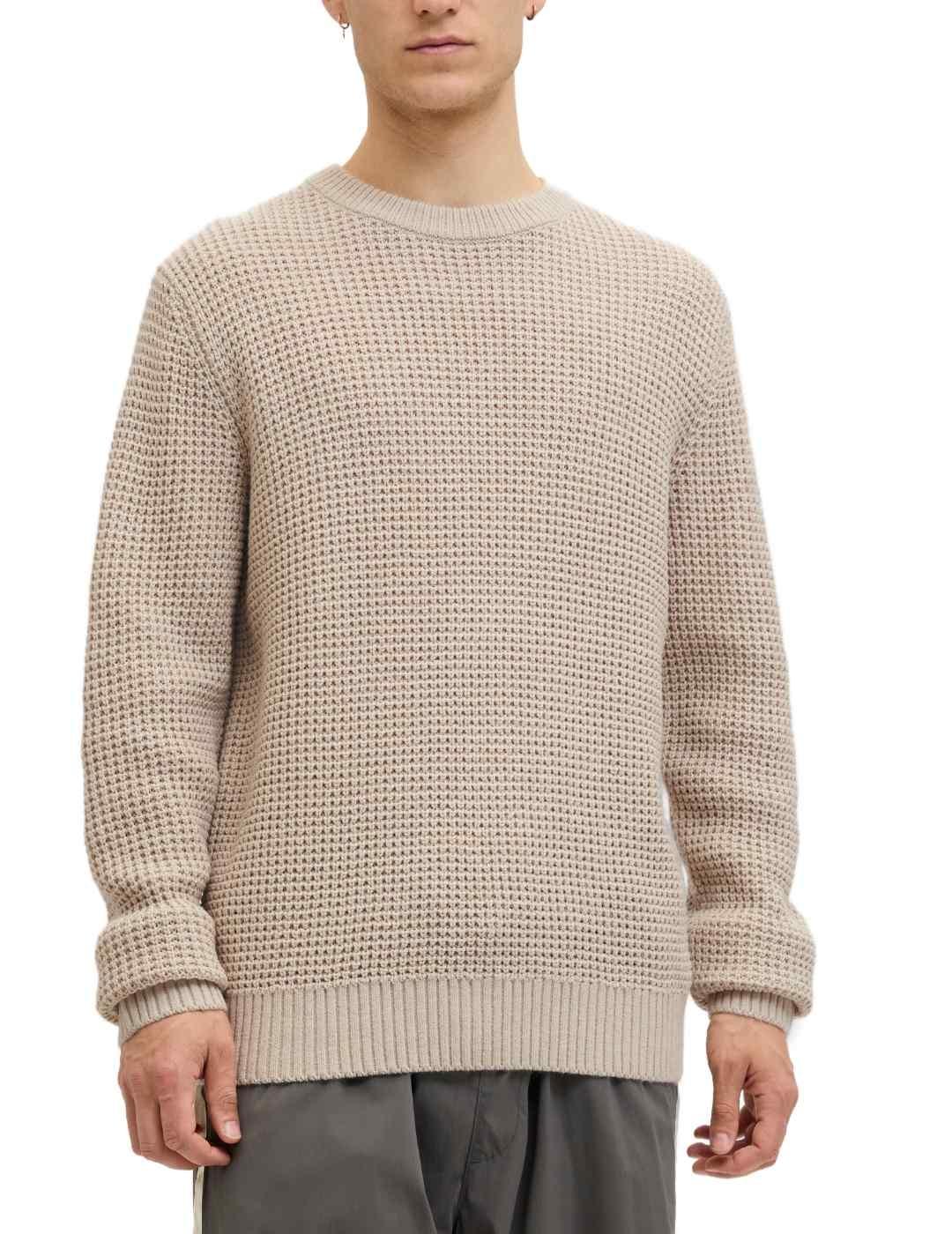 Jersey Jack&Jones Global beige punto grueso para hombre