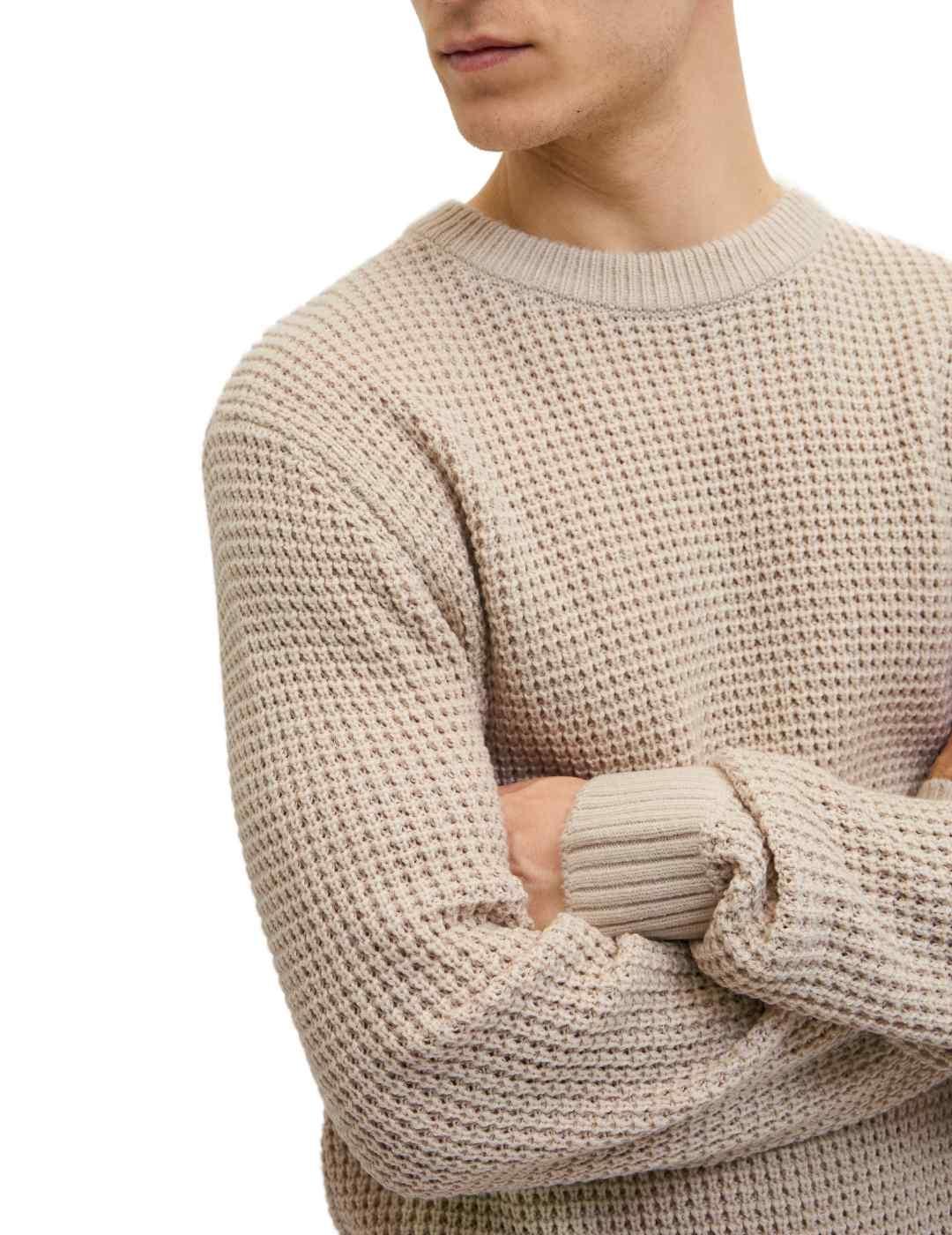 Jersey Jack&Jones Global beige punto grueso para hombre