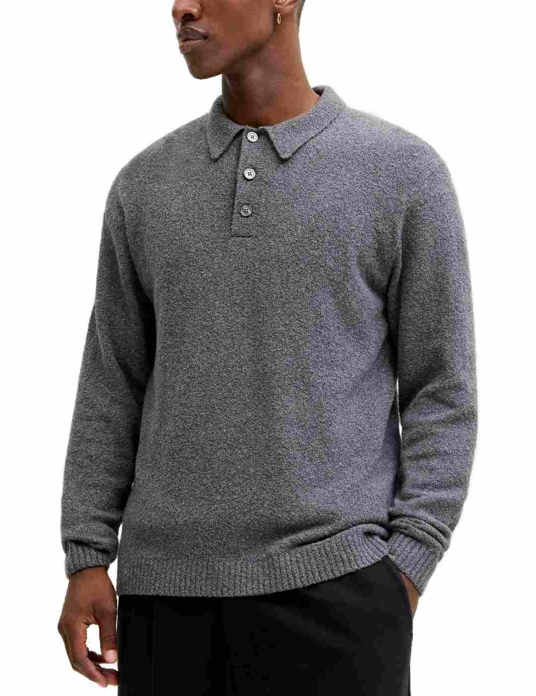 Jersey Polo Jack&Jones Blamverick gris manga larga de hombre