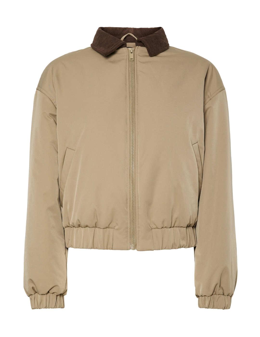Bomber Pieces Jorma beige cuello pana para mujer
