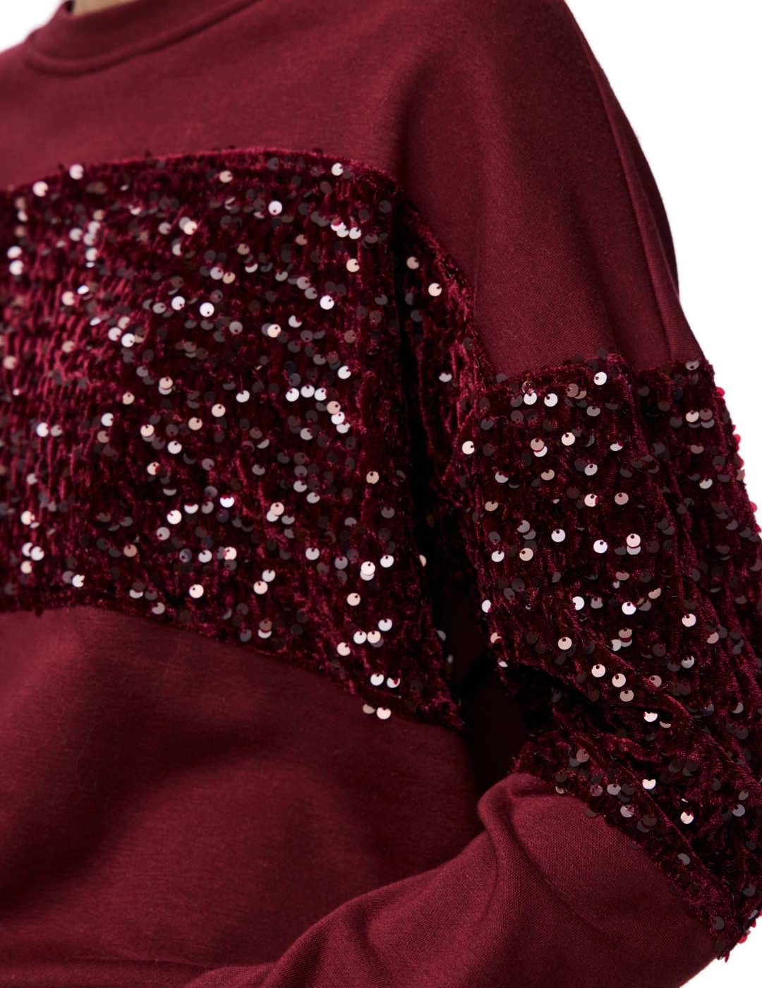 Sudadera Pieces Nancy granate lentejuelas para mujer