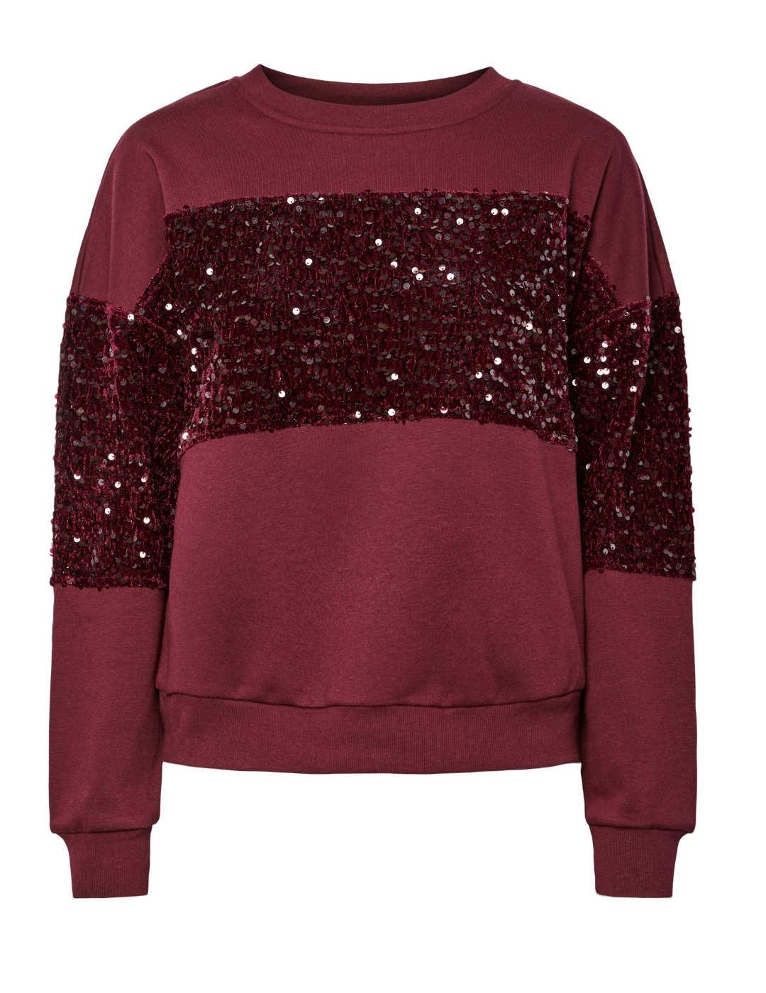 Sudadera Pieces Nancy granate lentejuelas para mujer