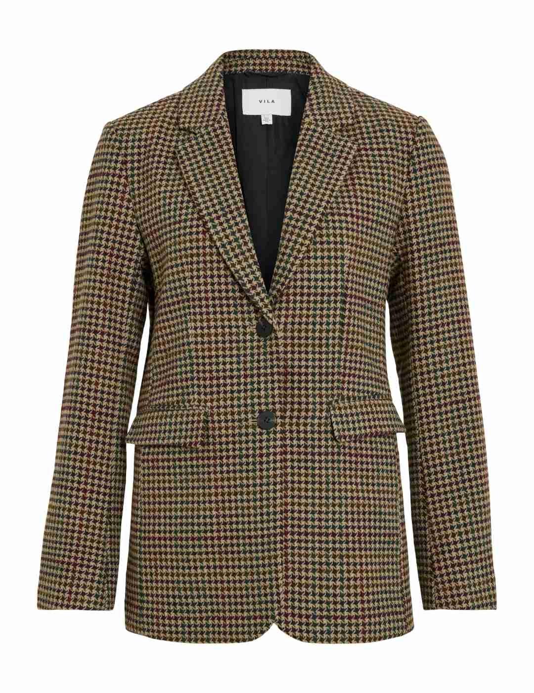 Blazer Vila Happy marrón y beige pata de gallo para mujer