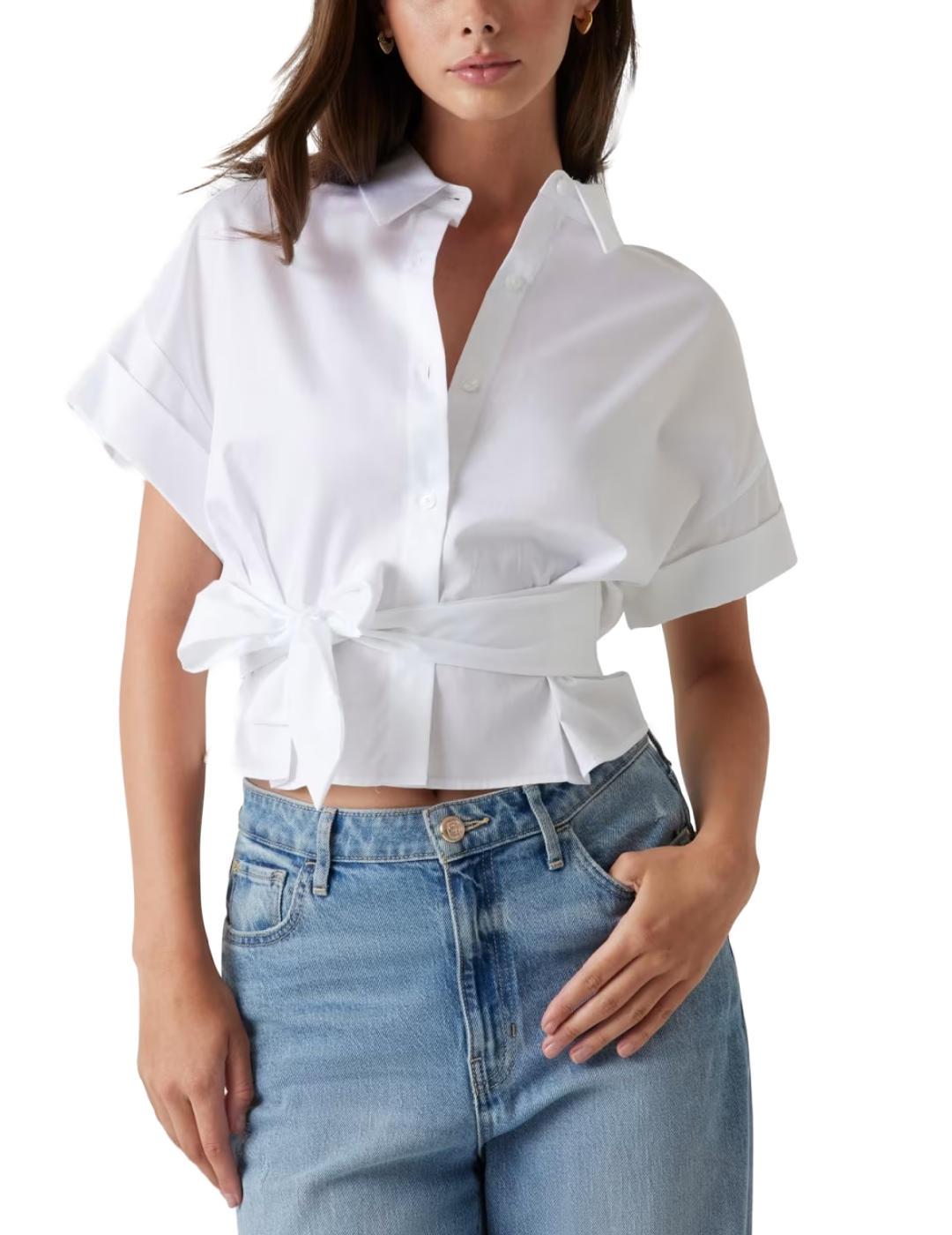 Camisa Guess Julie blanco manga corta y lazo para mujer