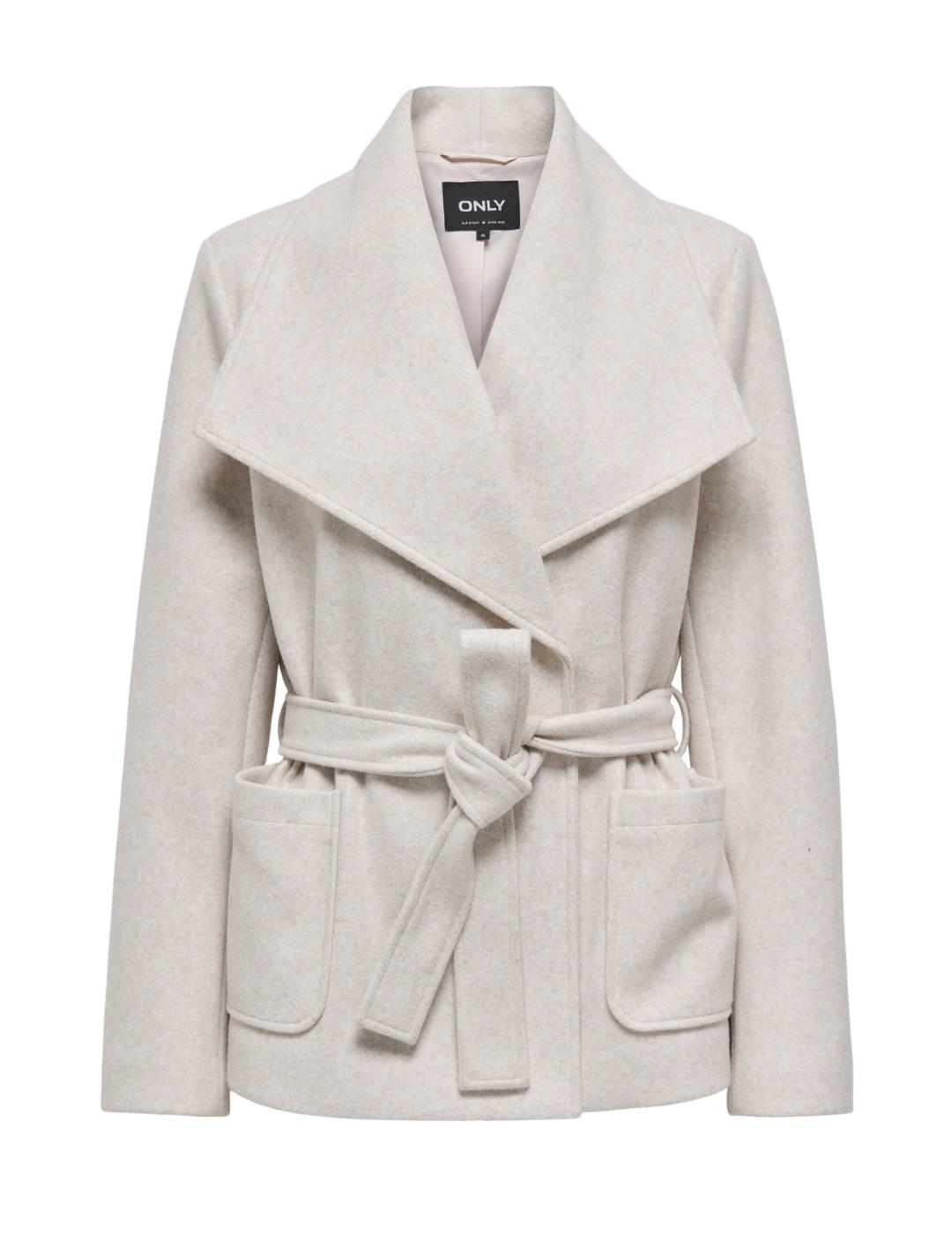 Abrigo Only Stuttgart corto crudo solapas cinturón de mujer