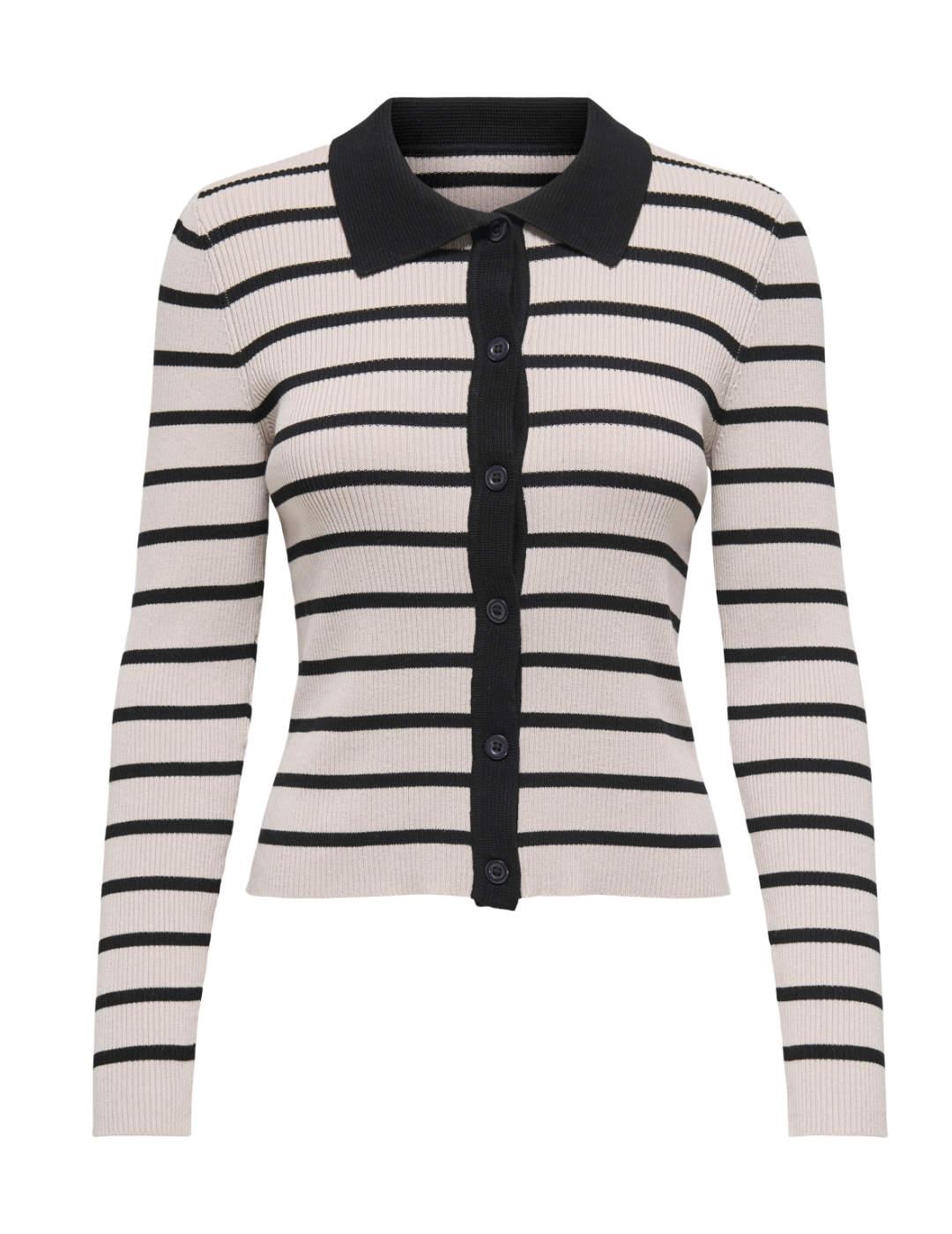 Cárdigan Only Gera blanco y negro rayas manga larga de mujer