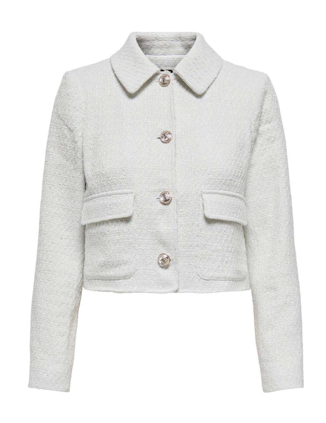Chaqueta Only Bonn blanca tejido tweed cropped para mujer