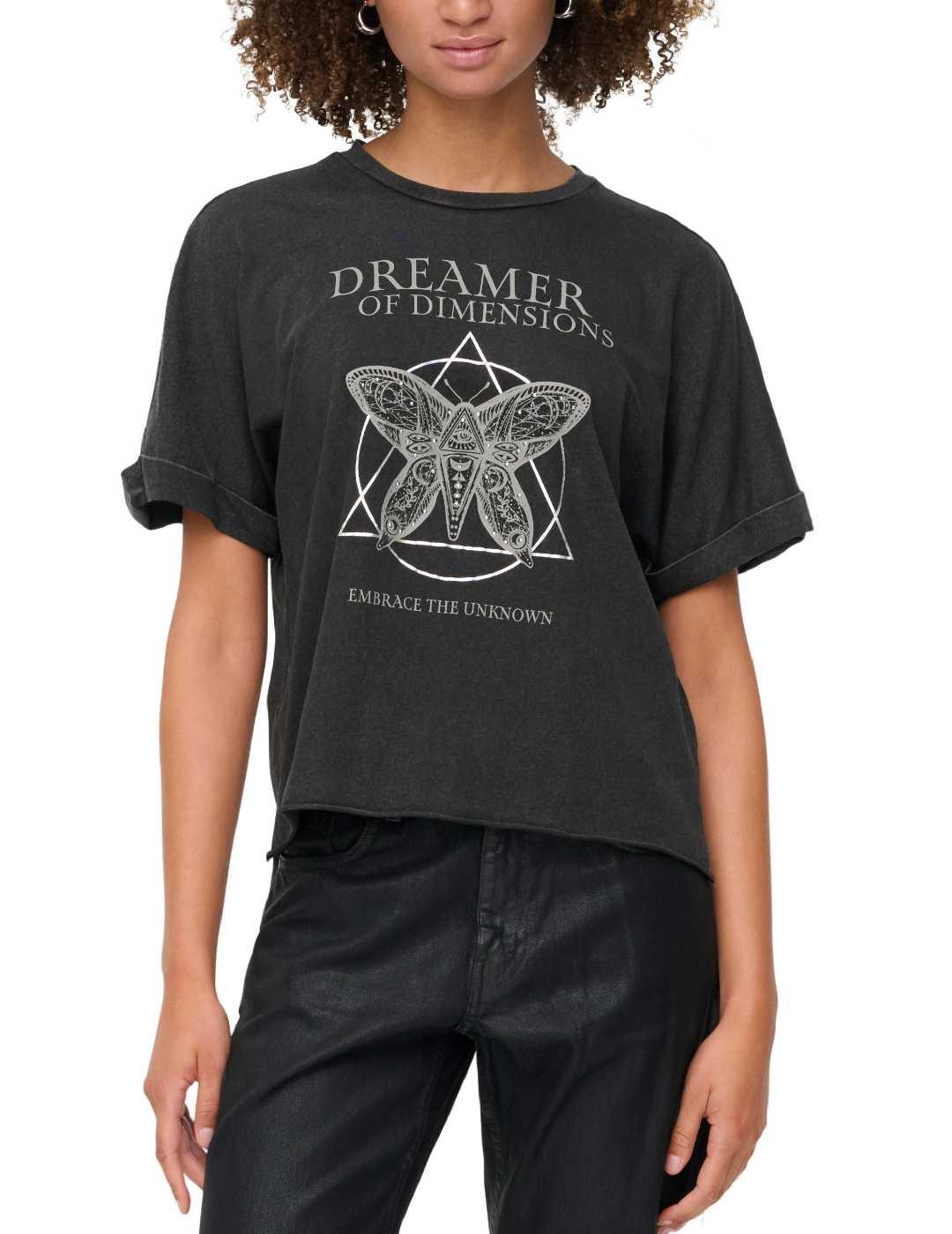 Camiseta Only Lucy negra mariposa manga corta para mujer