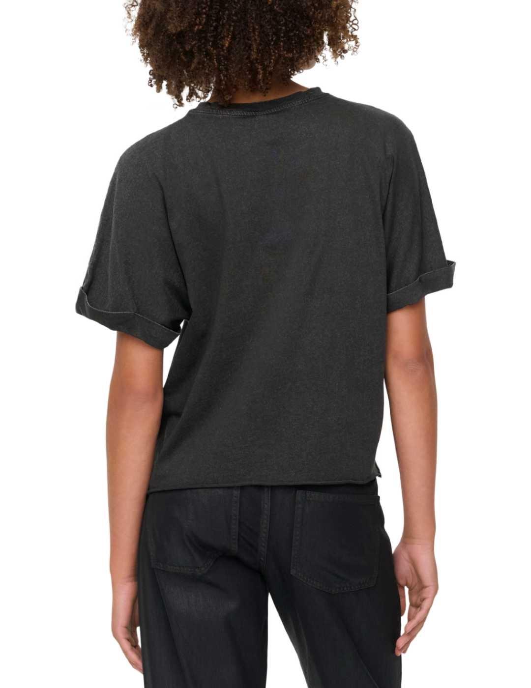 Camiseta Only Lucy negra mariposa manga corta para mujer