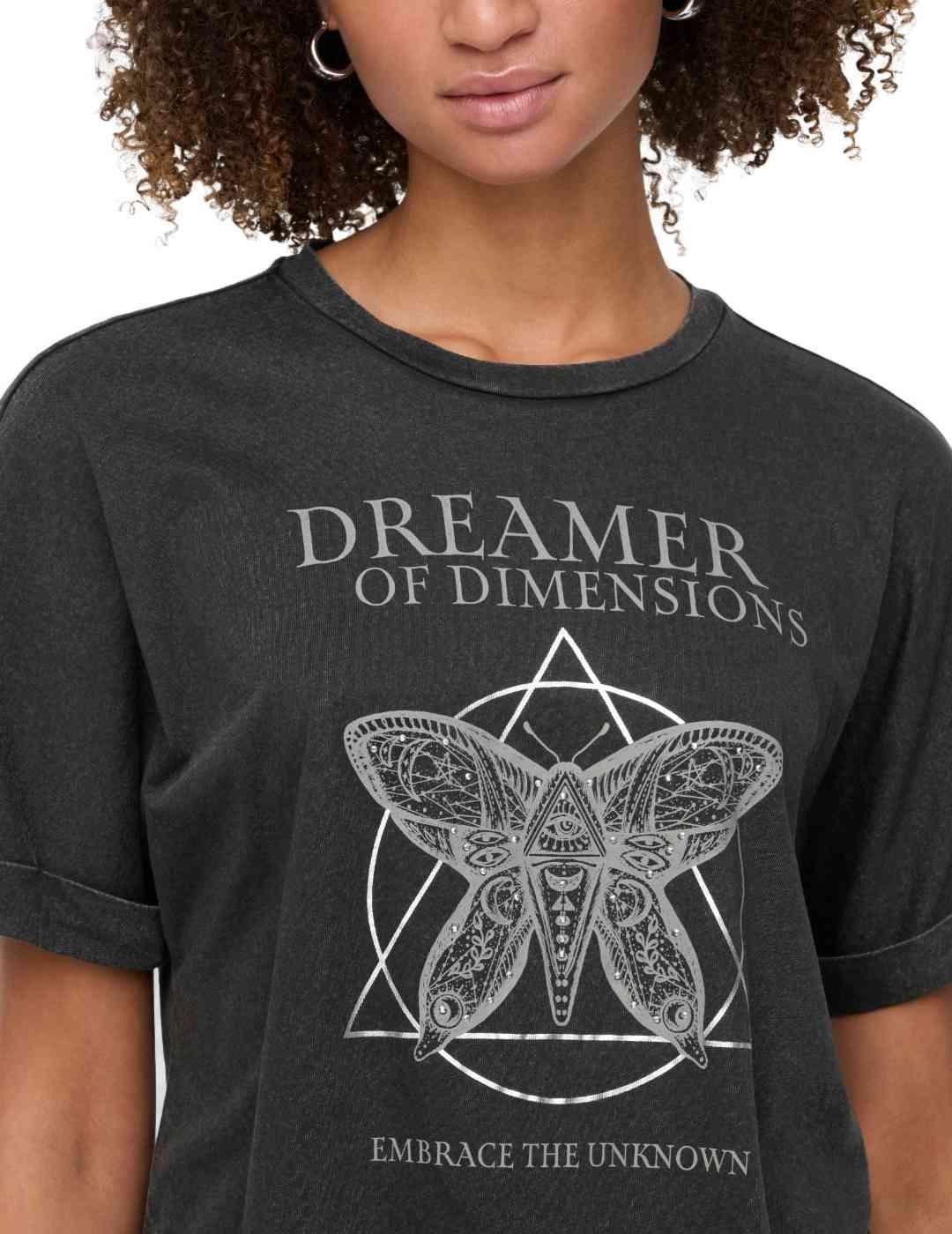 Camiseta Only Lucy negra mariposa manga corta para mujer