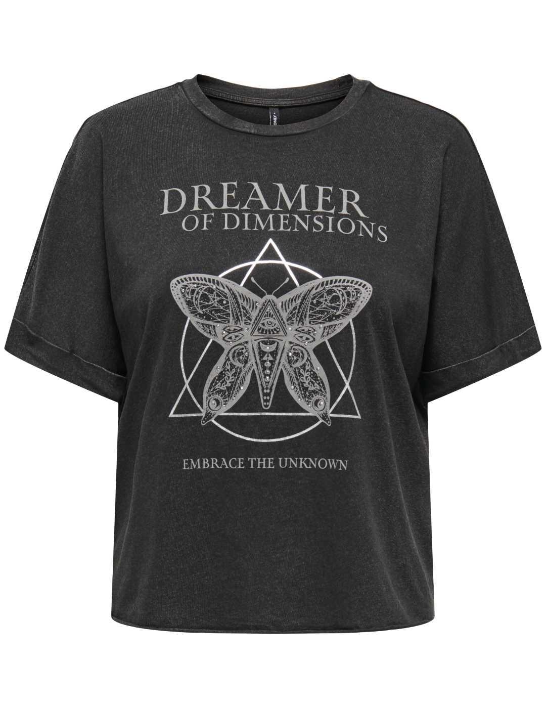 Camiseta Only Lucy negra mariposa manga corta para mujer