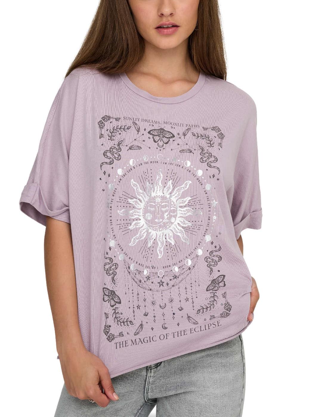 Camiseta Only Lucy lila nirvana manga corta para mujer