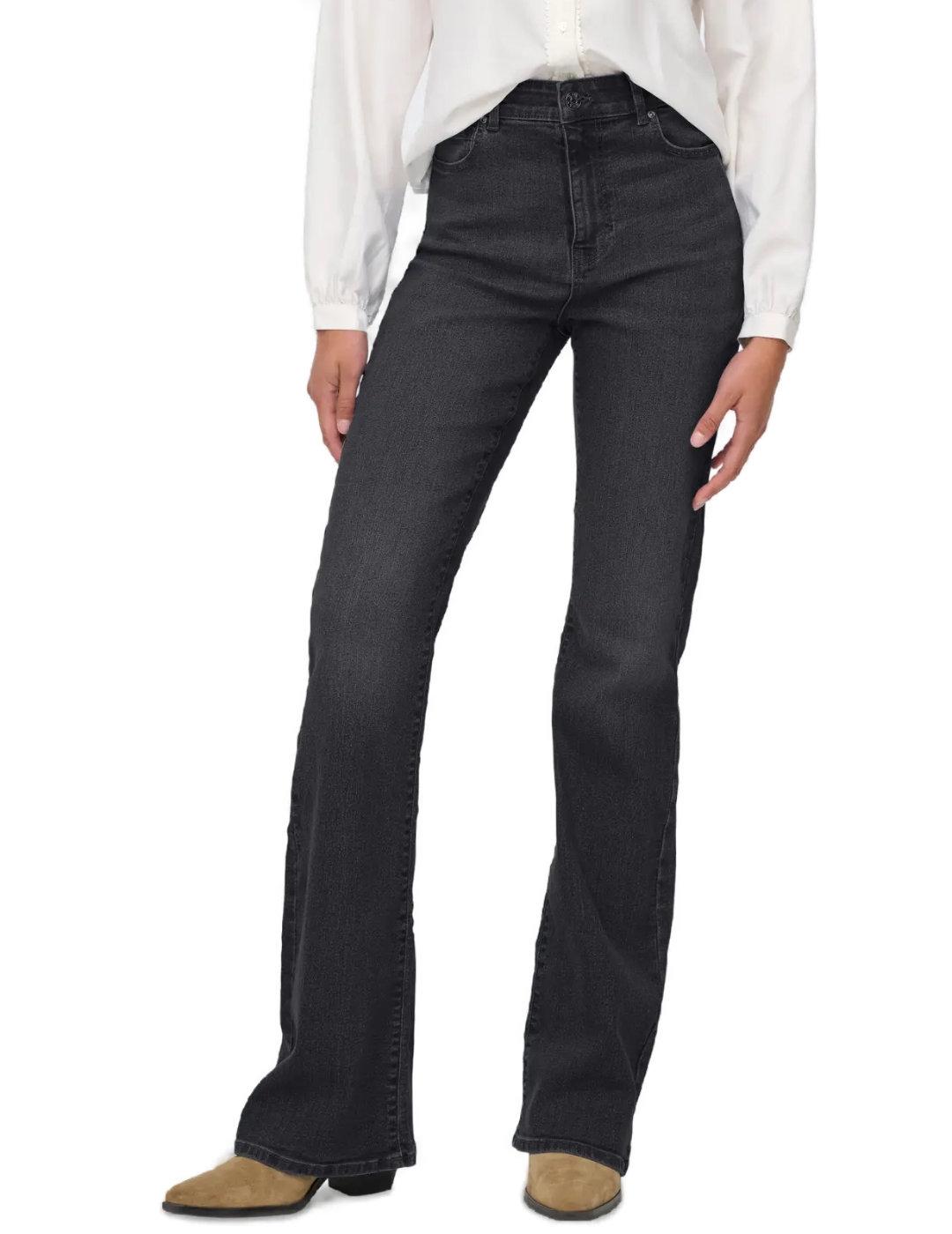 Pantalón vaquero Only Linez negro flared acampanado de mujer