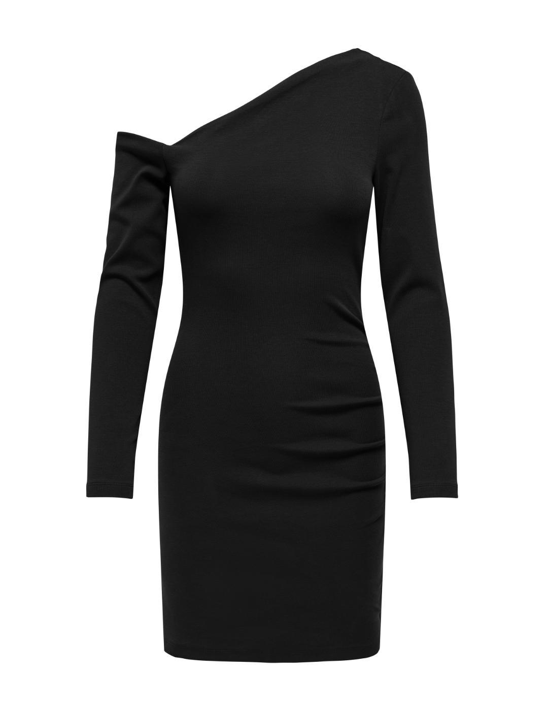 Vestido Only Villa escote asimétrico negro corto de mujer