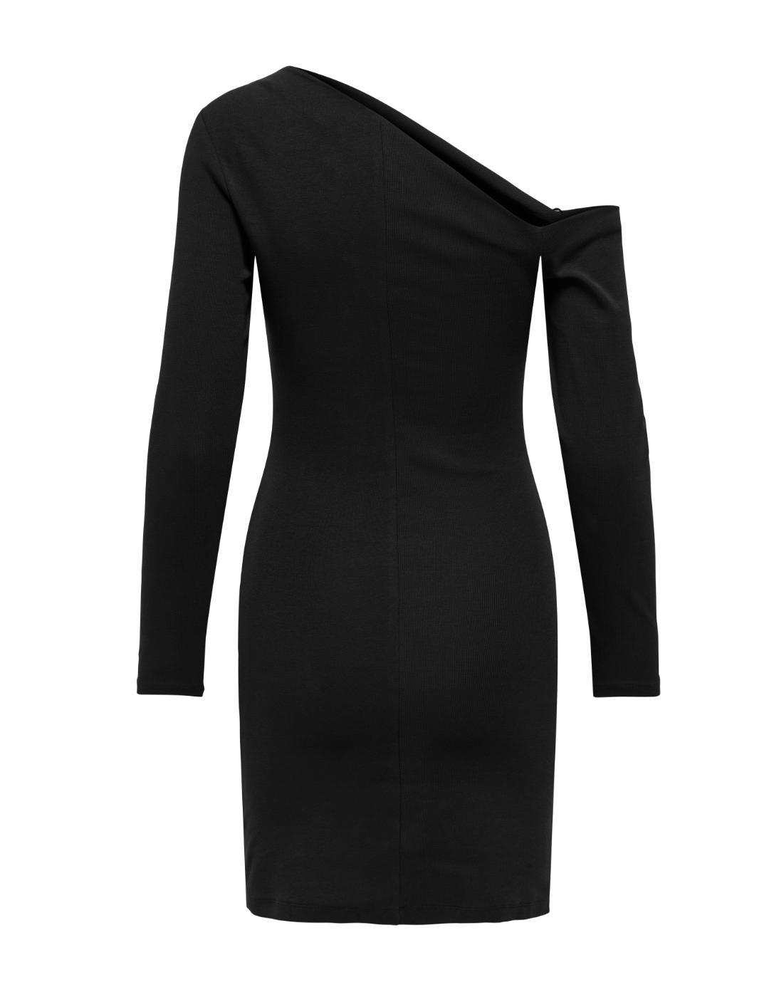 Vestido Only Villa escote asimétrico negro corto de mujer