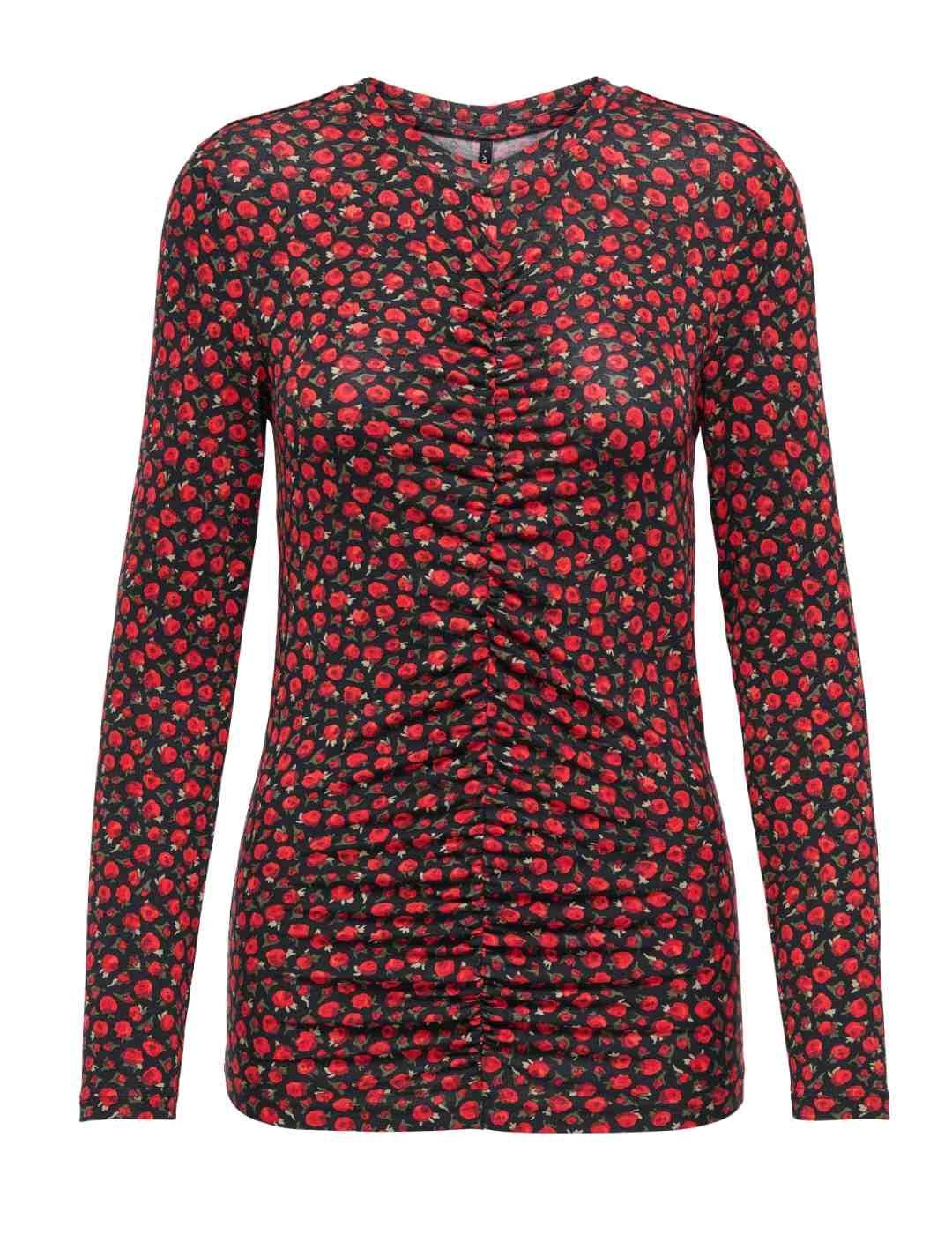 Camiseta Only Kodi flores rojas manga larga para mujer