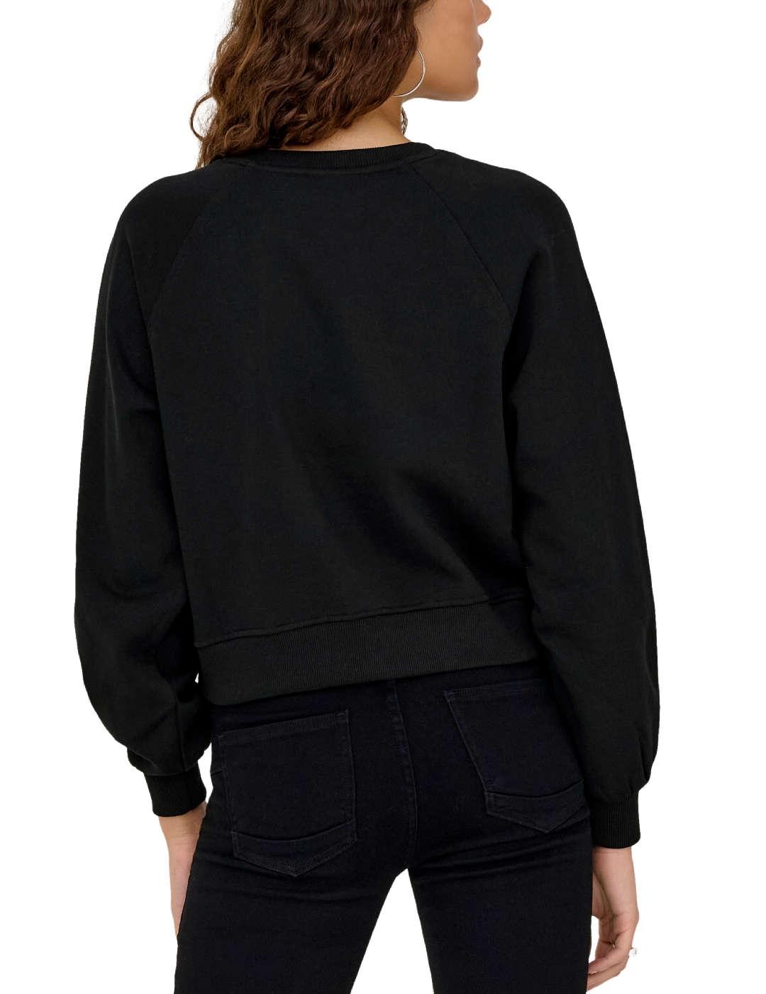 Sudadera Only Labinet negra detalle aplique lazo para mujer