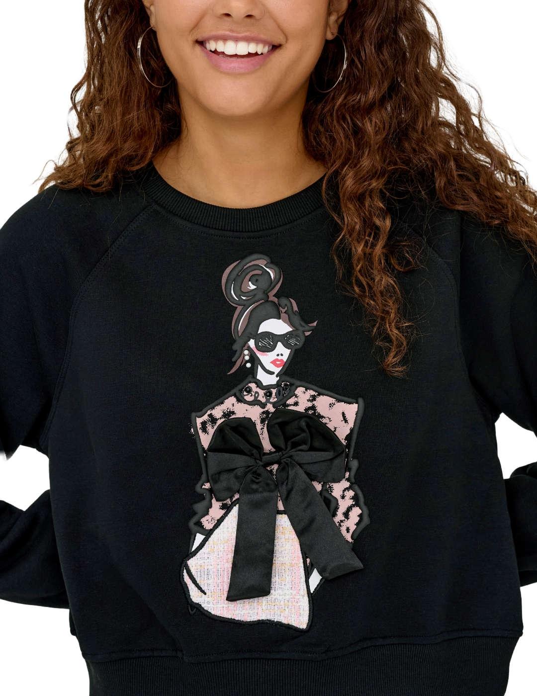 Sudadera Only Labinet negra detalle aplique lazo para mujer