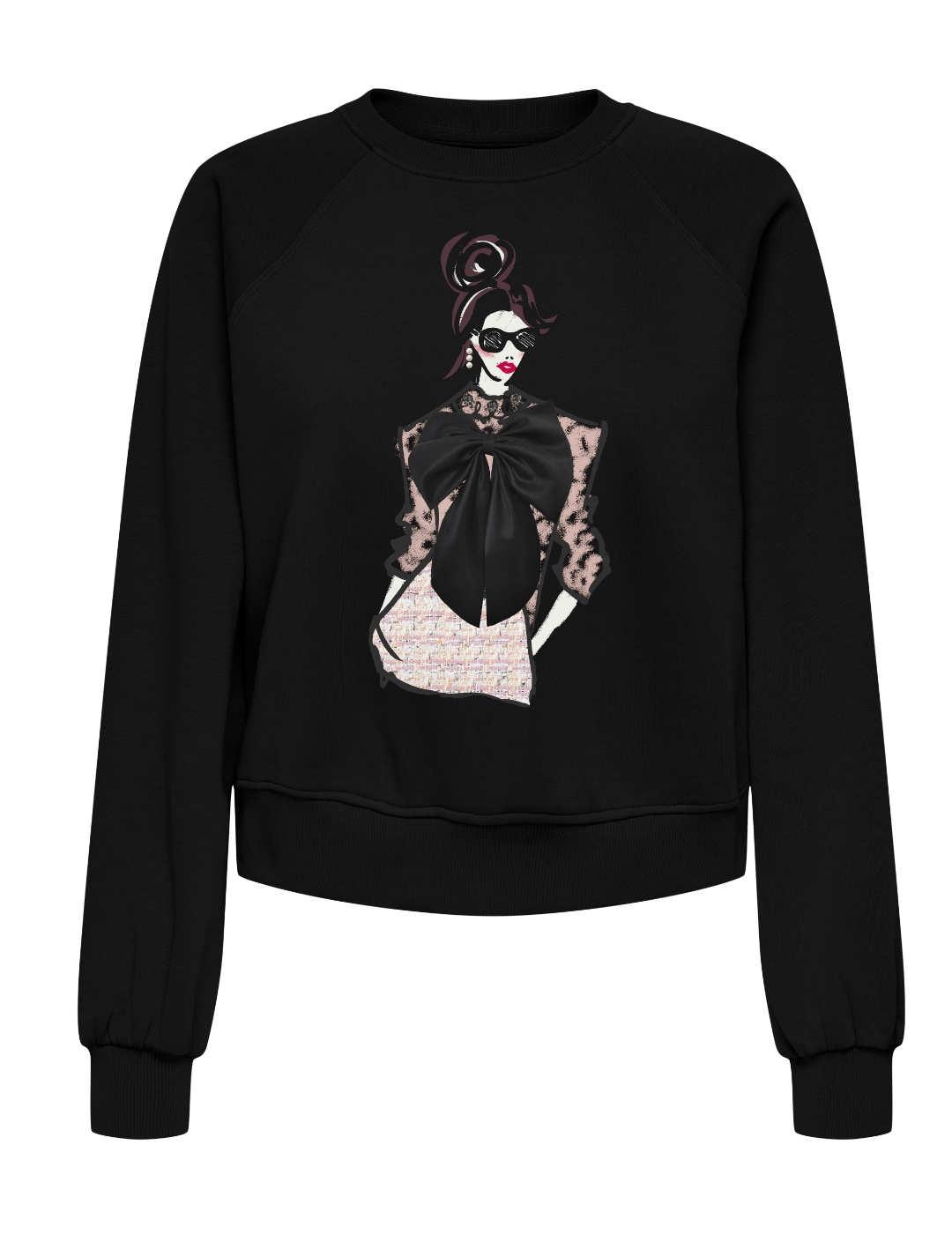 Sudadera Only Labinet negra detalle aplique lazo para mujer