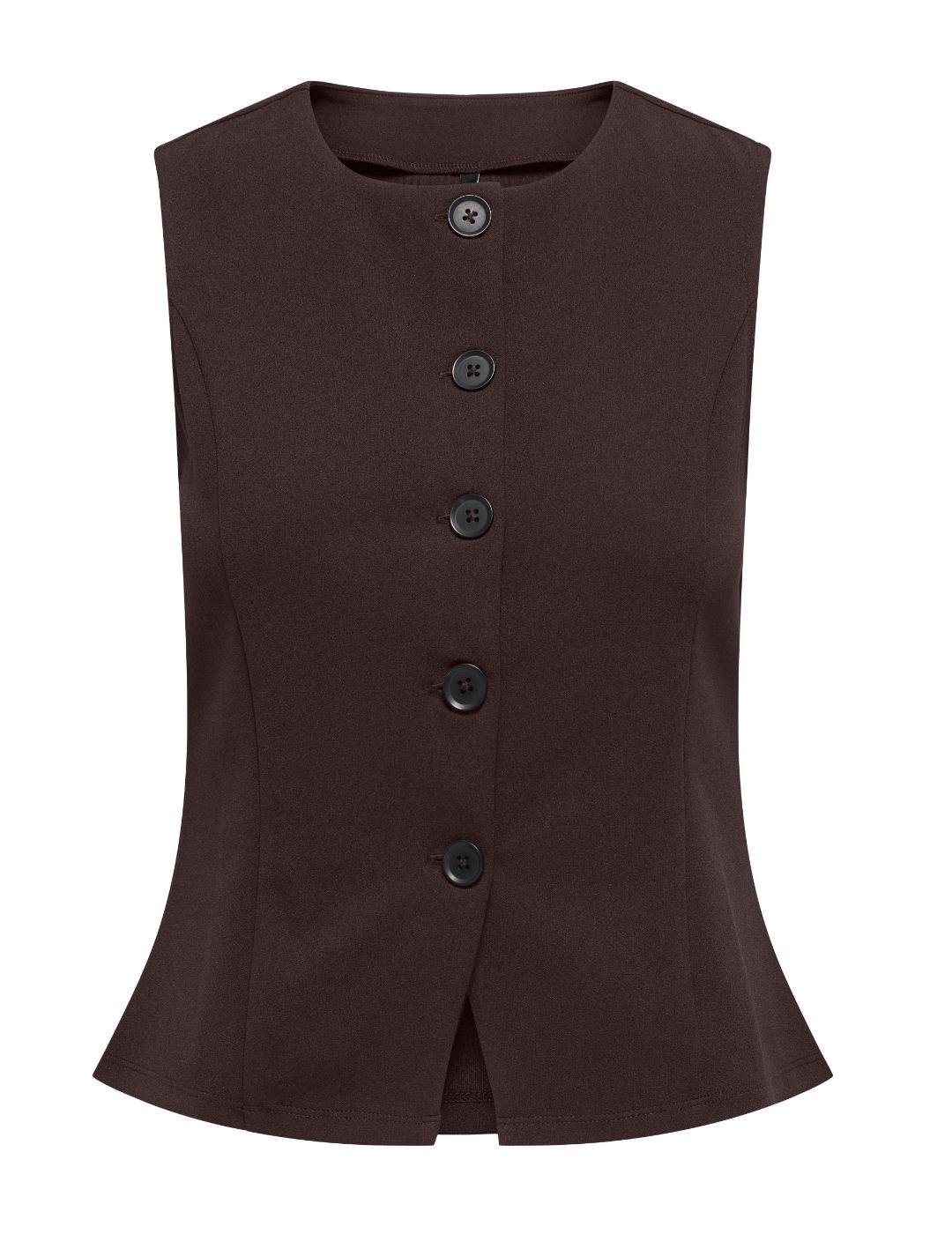 Chaleco Only Sania marrón chocolate manga sisa de mujer