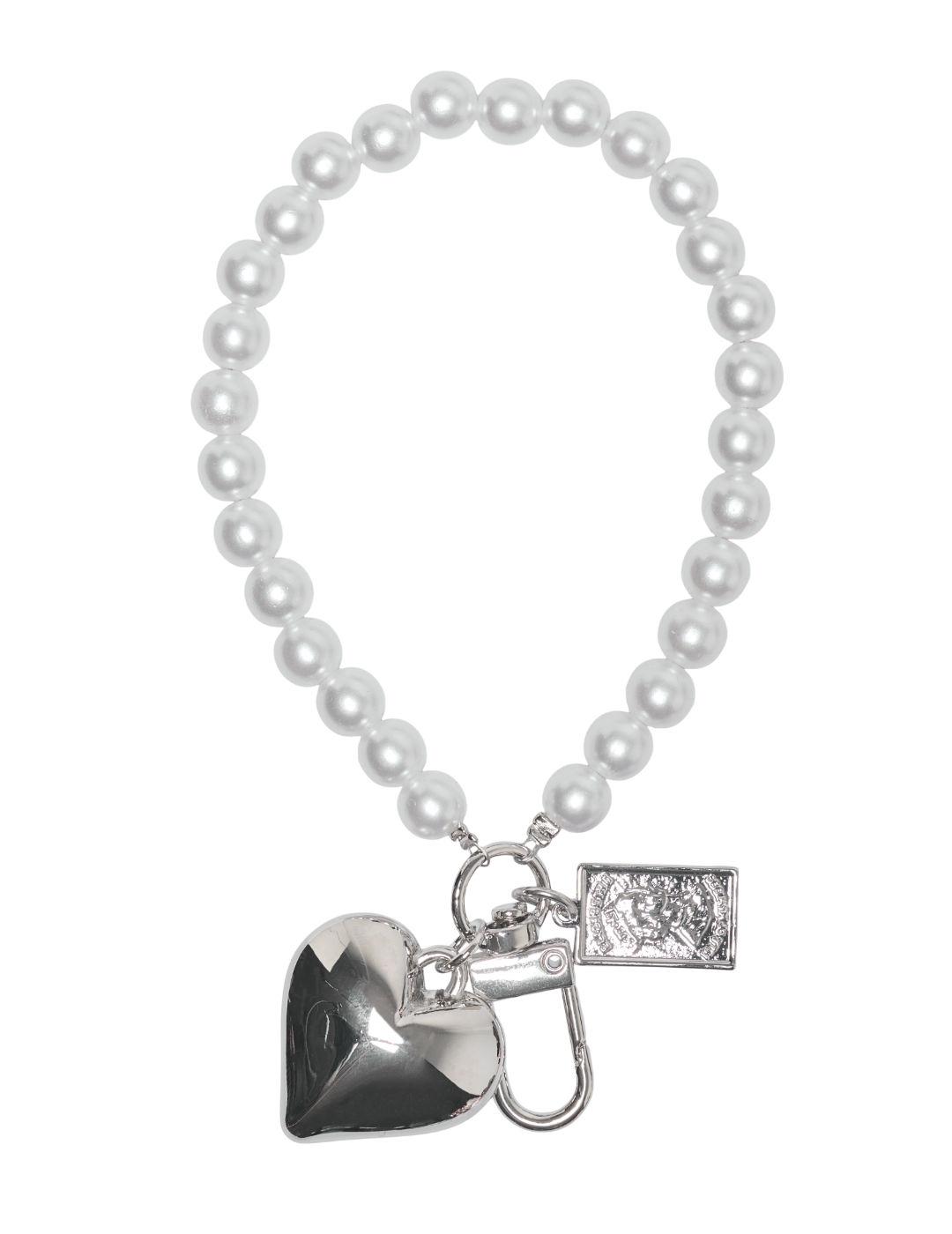 Llavero Only Charmy plateado perlas y corazón para mujer