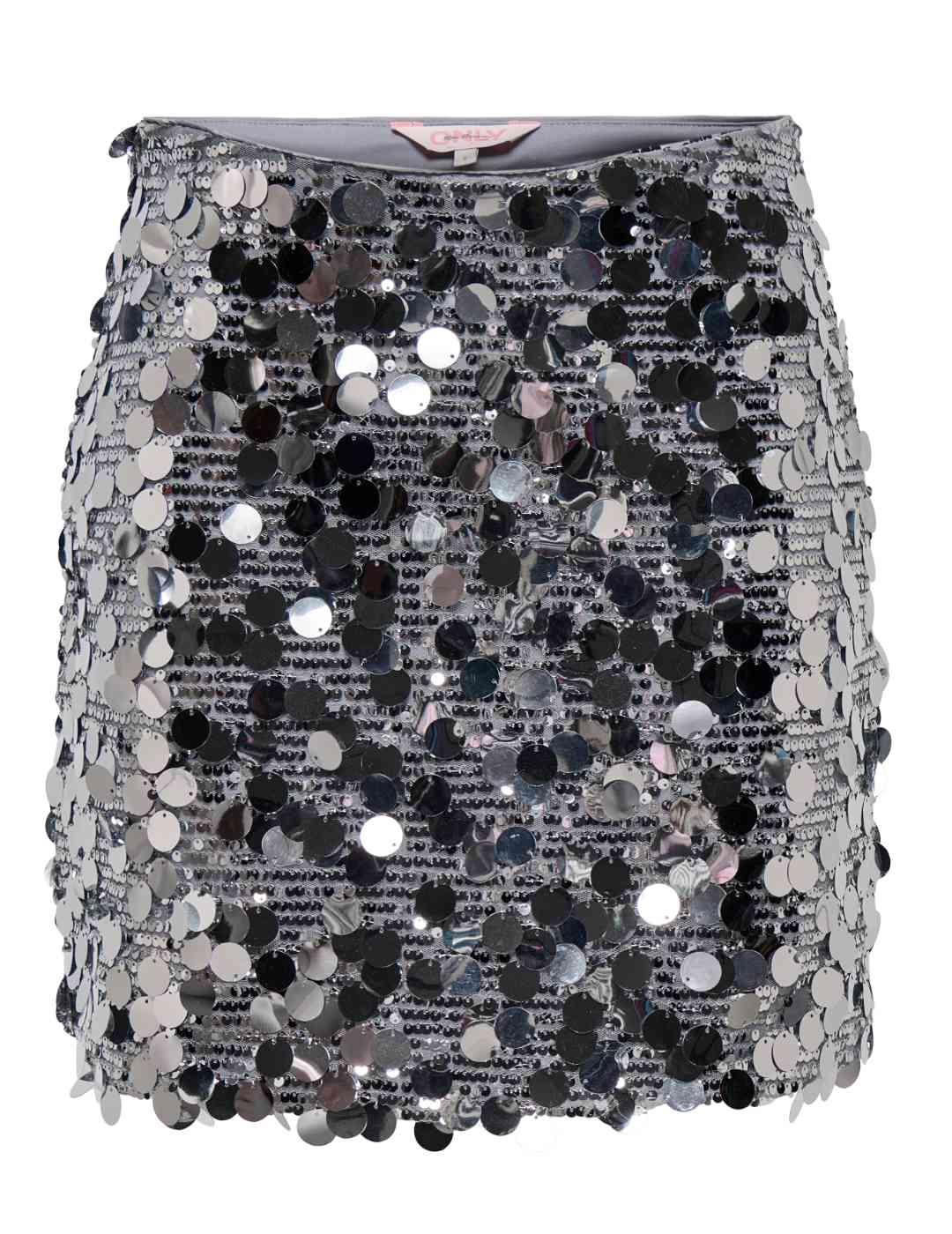 Falda Only Jadel lentejuelas grandes plata mini para mujer