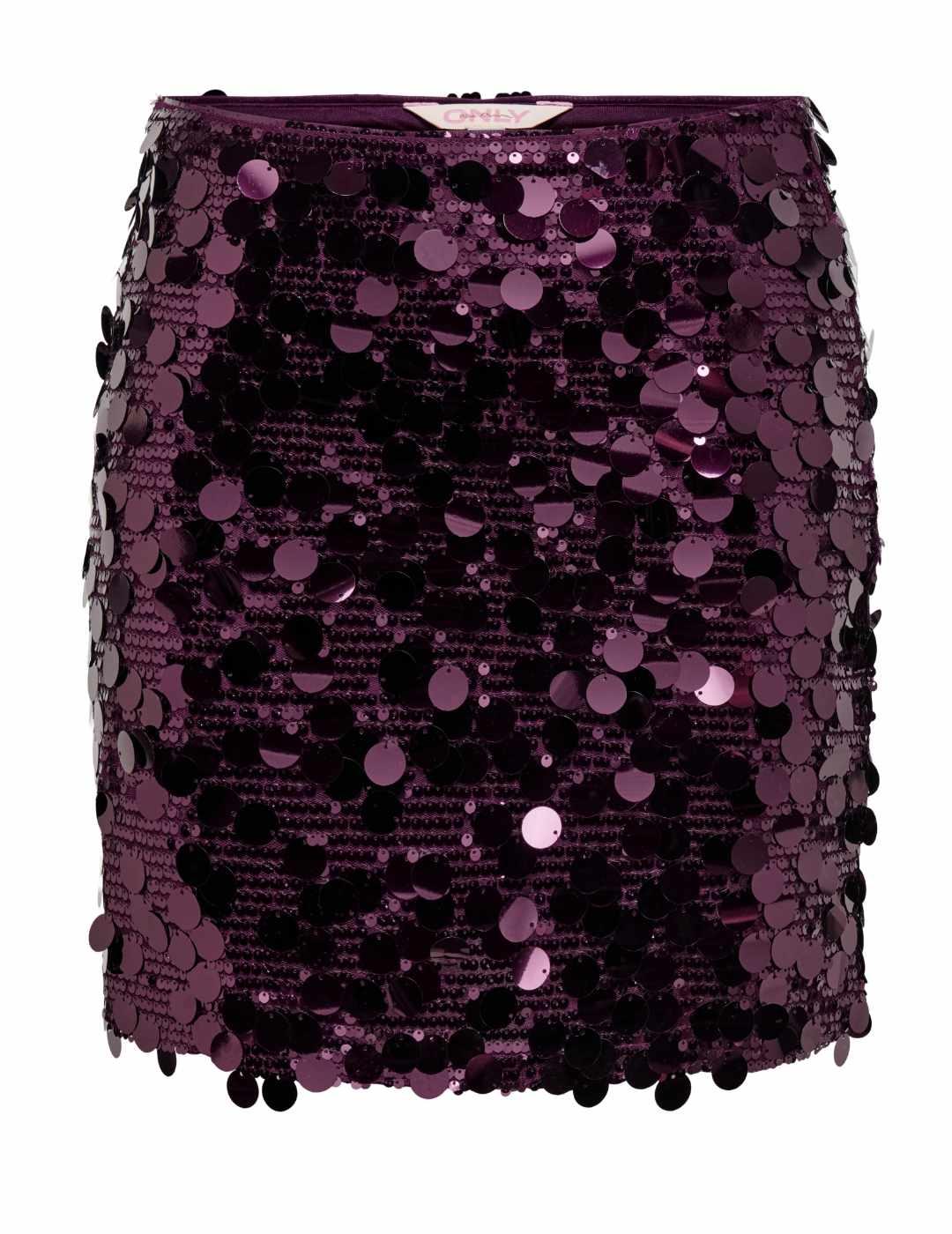 Falda Only Jadel lentejuelas grandes granate mini para mujer